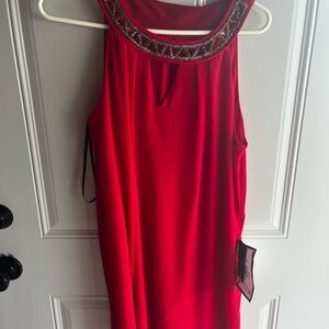 Macy's Red Midi Dress with Embellished Neckline